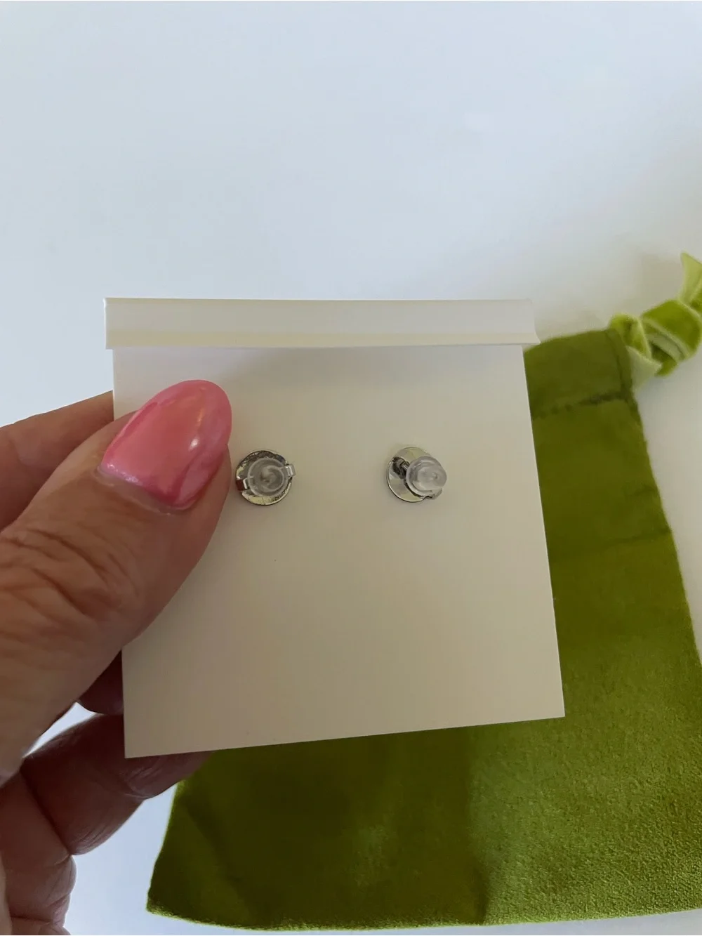 Tory Burch Silver Logo Earrings with Gray Pearl Drops